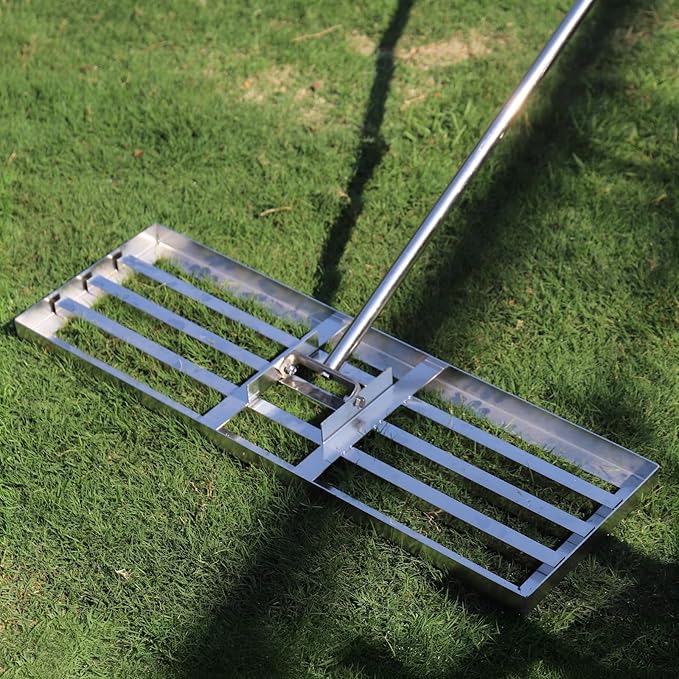 Lawn Leveling Rake 30x10 inch, Lawn Leveler Tool with 6.5ft Handle Rakes, 304Stainless Steel Yard Leveling Rake, Heavy Duty Soil Landscape Rake for Backyard, Garden, Farm, Pasture, Golf Course