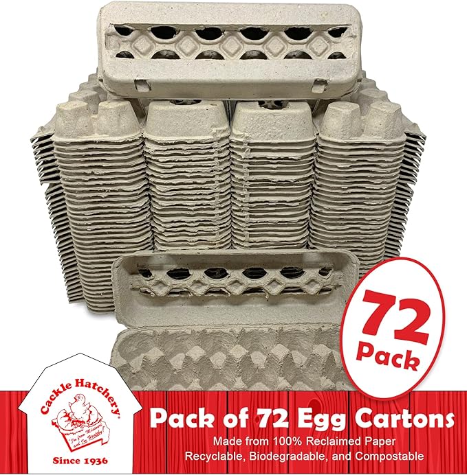 Cackle Hatchery Vented Paper Pulp Egg Cartons Holds 1 Dozen Chicken Eggs (72 Pack)