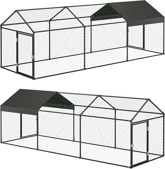 120"x40"x40" Large Walk-in Metal Chicken Coop with Waterproof Anti-UV Cover, Outdoor Chicken Run for Chickens, Ducks, Rabbits & Geese, Heavy-Duty Outdoor Enclosure, Black