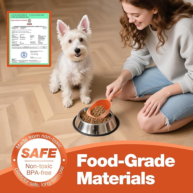 Pet Food Scoop 2 Pack, Dog Cup Capacity Cat Food Scooper With Measuring Lines For Dog, Puppy and Cat Coffee Bean, Flour Scoop Orange