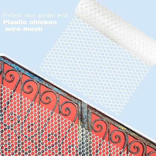 KYHSOM White Plastic Chicken Wire Fence Mesh,Plastic Wire Mesh Fence Roll 7.87IN x5.91FT - Plastic Wire Mesh Fence with 25 Straps Suitable for Garden Guardrails, Poultry, and Rabbits