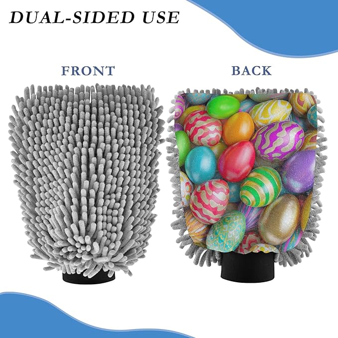 Colorful Easter Eggs Washing Mitts Car Wash Microfiber Absorbent Chenille Cleaning Scrub Pads Car Detailing Scratch Free, Medium x 2 Pack