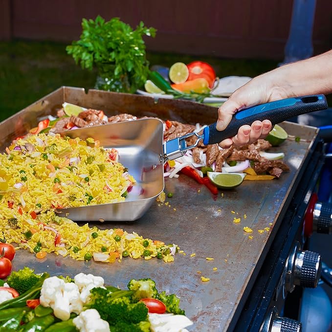 Razor Griddle Food Scooper, Multi-Purpose Stainless Steel Griddle Food Mover, Extra-Large Scooper for Bulk Meals, Vegies for Outdoor Cooking, BBQ, Grilling, Shovel Spatula for Stir Fry & More -08835RZ