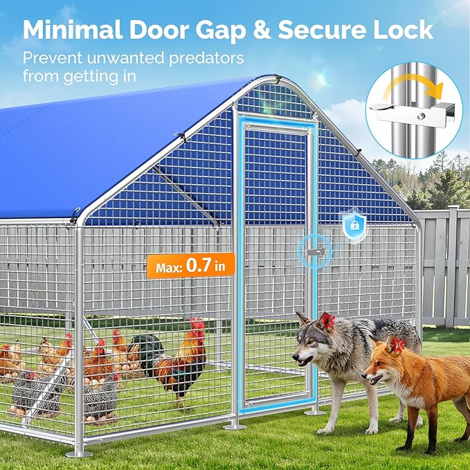 Large Metal Chicken Coop with Galvanized Hardware Cloth, Chicken Coop Run Pen for Yard with Waterproof Cover, Outdoor Large Walk-in Chicken Coops for 20 Chickens Duck Pen House Cage Run