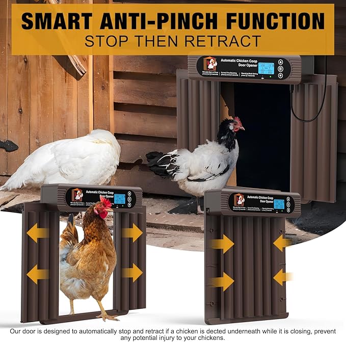 Automatic Chicken Coop Door Solar Powered, Extra Large Size, Anti-Pinch Design, Battery Powered Auto Chicken Door with Timer & Light Sensor, Solar Chiken Coop Door with Remote Control (50-100M)