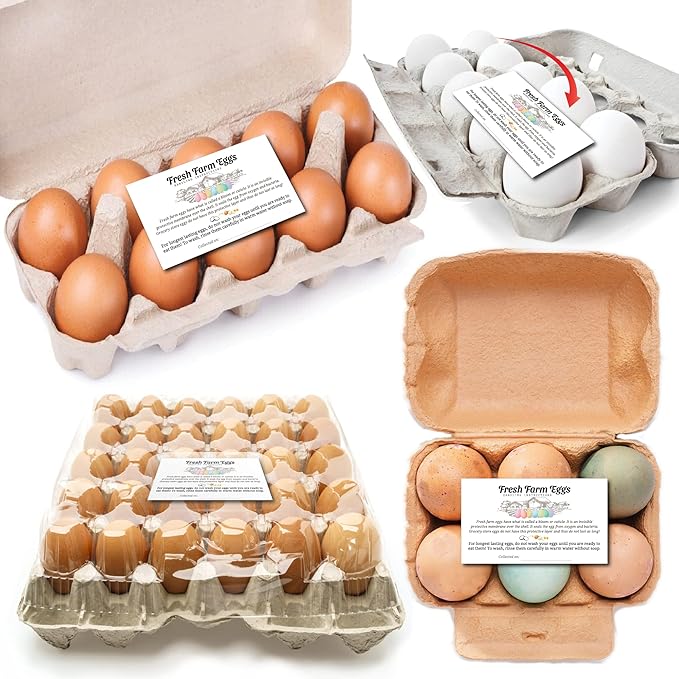 100pcs Premium Fresh Farm Eggs Handling Care Instructions Accessories Cards Labels | 4 6 12 15 18 30 48 50 Egg Blank Cartons Basket Box Container Storing Extra Organizer (M01-1CH)