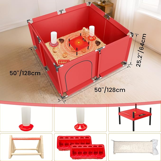 All-in-One Chicken Brooder Box for Chicks Starter Kit with Heater, Perch, Sawdust, Feeder & Waterer, Large Reinforced Stainless Steel Frame Poultry Brooder for Up to 30 Baby Chicks, Ducks & Quail