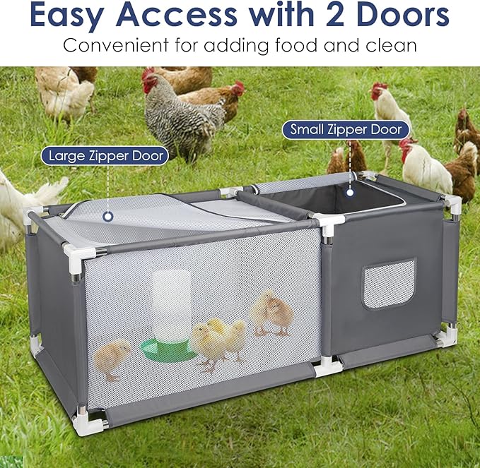 49.6"x19.7"x19.7" Brooder Box for Chicks with Dual Zipper Doors, Oxford Fabric & Mesh Chicken Brooder Box with Two-Zone, Small Animals Playpen Indoor Outdoor for Chicks, Ducks, Kitten, Puppy, Rabbits