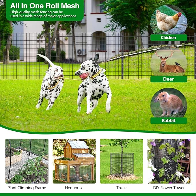 Wire Fence, 24 in(H) X 25 ft(L) PVC Coated Welded Wire Fencing 2" X 2" 16GA Garden Border Vinyl Metal Chicken Wire Fencing Mesh Roll for Yard Vegetable Plant Protection Poultry Netting Black