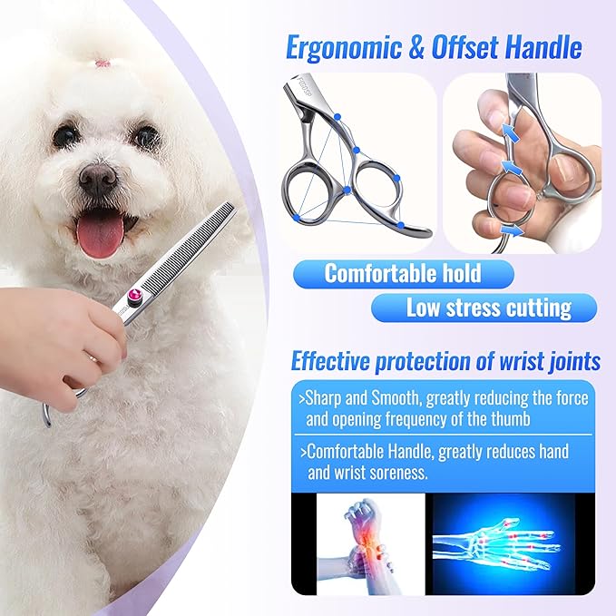 Thinning Shears for Dogs 7 in Professional Dog Thinning Shears for Grooming 56 Teeth Dog Grooming Scissors for Pet Cat Japanese 440C Stainless Steel(7.0'',Blending)
