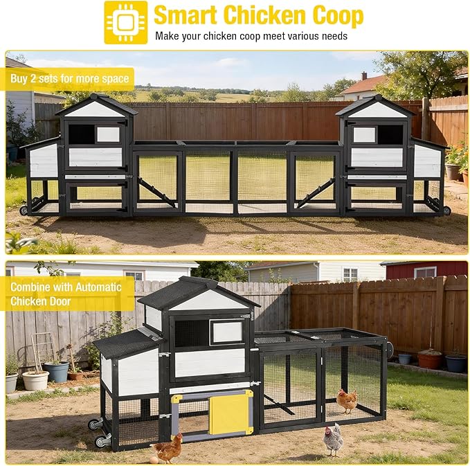 Aivituvin Mobile Chicken Coop with Wheels for 4-6 Chickens, Backyard Expandable Chicken House Duck Cage with Run, 2 Nesting Boxes, Easy Clean Pull-Out Tray, Leak-Resistant Asphalt Roof, 82.4"(Black)