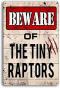 Tiny Raptors Chicken Signs, Funny Metal Tin Signs for Chicken Coop Farm Chicken Feeder Accessories for Chicken Lovers, Retro Yard Sign Wall Decor Gifts for Home, Kitchen, Outdoor (8x12inch)
