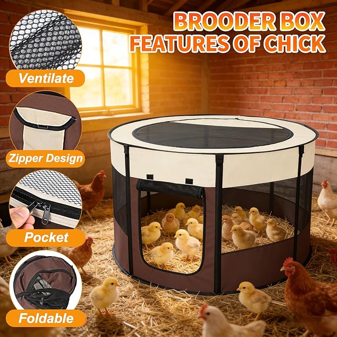 Brooder Box for Chicks, Chicken Brooder Playpen with Dual Door, Breathable Mesh Ventilation, Pop-Up Baby Chicken Pen Supplies Brooding Up to 15-20 Baby Chicks Ducks Quails