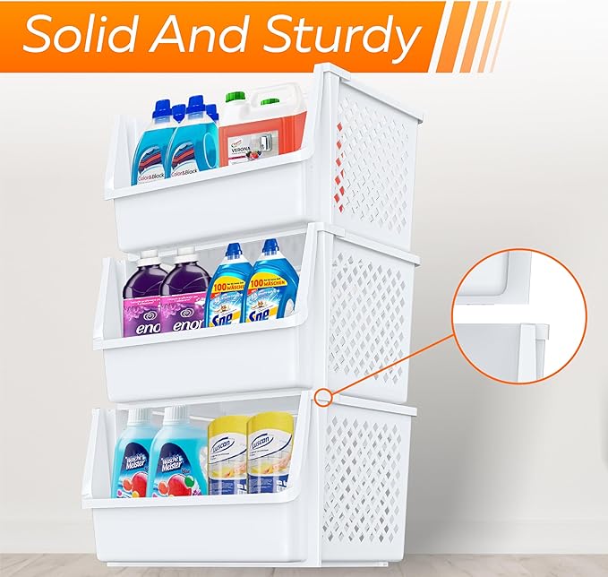 TidyFriend Stackable Storage Bins for Closet Organizers and Storage 6 Pack, Closet Organization for Kids Room and Home Organization (White)