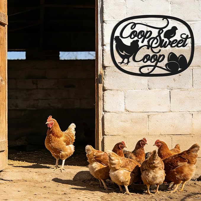 Sweet Chicken Coop Signs, Metal Hen with Chicks Farm Decor - Rustic Chicken Coop Decor for Garden, Farmhouse Kitchen, Funny Farm Wall Art Gift