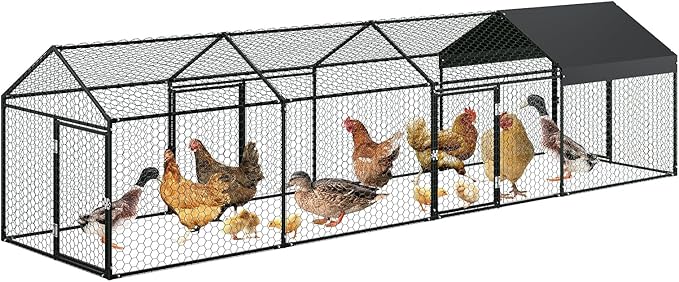 Garvee Large Metal Chicken Coop, Chicken Runs for Yard with Waterproof and Anti-UV Cover, Portable Chicken coop for Outdoor Chicken Rabbit Duck, Black, 160 in ×40 in×40 in