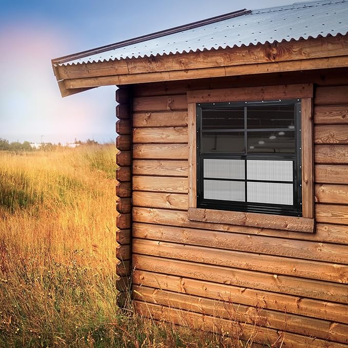 NeatiEase 2 Pack Shed Windows with Black Frame, 24 x 24 Flush Mount Small Window with Tempered Glass and Fiberglass Screen for Shed, Chicken Coop, Playhouse, Household, Garage