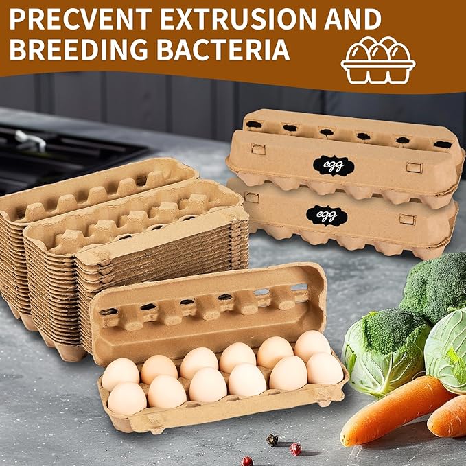 25-Pack Empty Egg Cartons 12 Count,Natural Paper Pulp Egg Cartons Bulk for Fresh Eggs Storage,Reusable Cardboard Eggs Holder for Farm, Kitchen, Organizing & Transport