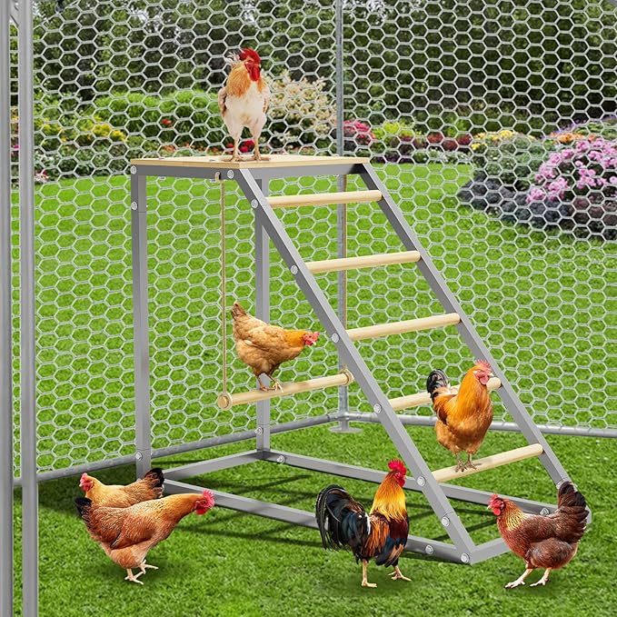 90x40x70cm Wooden Chicken Roosting Bars & Ladder with Swing – Anti-Slip Perch Ramp for Poultry Coop, Hens & Backyard Farms – Promotes Healthy Legs & Enrichment – Easy Install & Clean