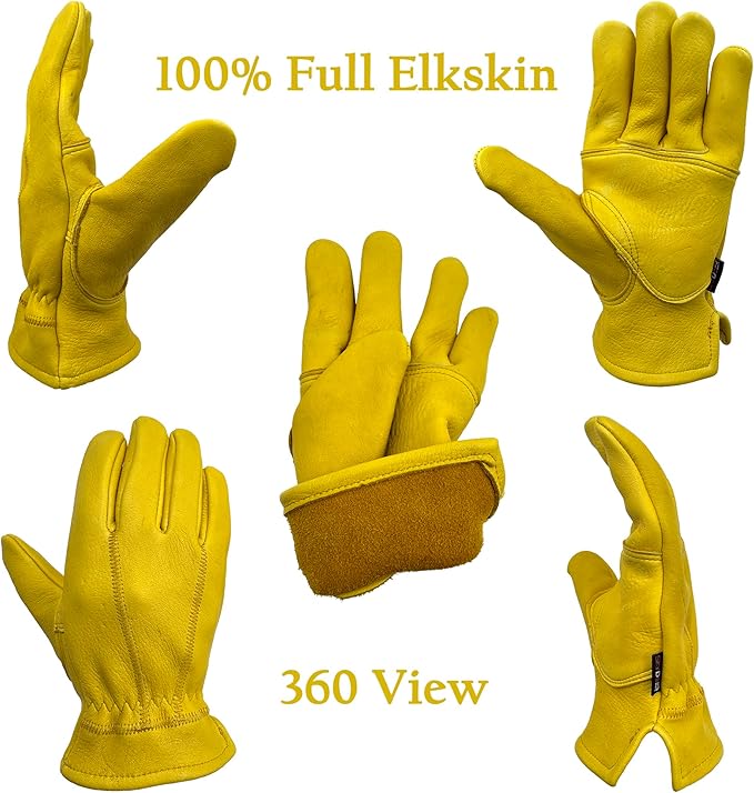 SKYDEER Full Premium Wild Elkskin Leather Work Gloves for Men, Durable for Heavy-Duty Labor, Construction, and Garden SD8826