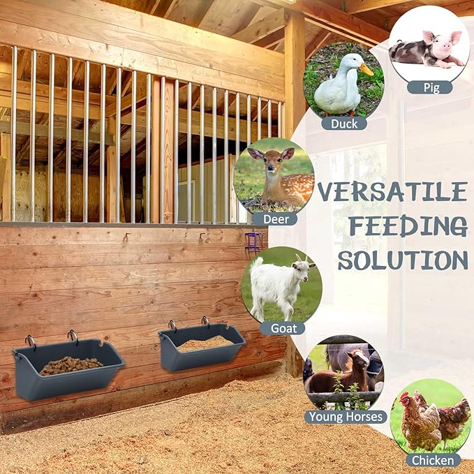 Wenqik 8 Pack 5 Quart Hanging Chicken Feeders Trough Goat Feeder Duck Water with Metal Clips Chicken Waterer Bucket Container for Fence Turkeys Horse Pig Deer Goose Livestock Poultry Supplies