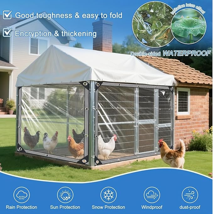 6x6ft Clear Tarp Heavy Duty Waterproof, Clear Vinyl Tarp with Grommets, Transparent Tarpaulin Vinyl for Patio Enclosure, Roofs, Greenhouse Plant, Chicken Coop Covers
