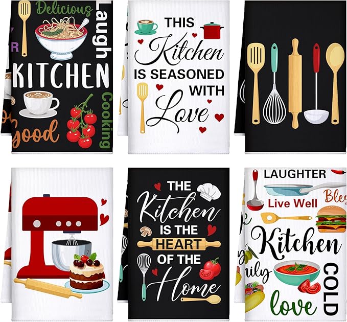 6 Pcs Funny Quotes Kitchen Towels Quotes Dish Towels Christian Farmhouse Vintage Hand Cloths Baking Mom Gifts for Cooking Lovers Spring Easter Bathroom Decor Housewarming Gift