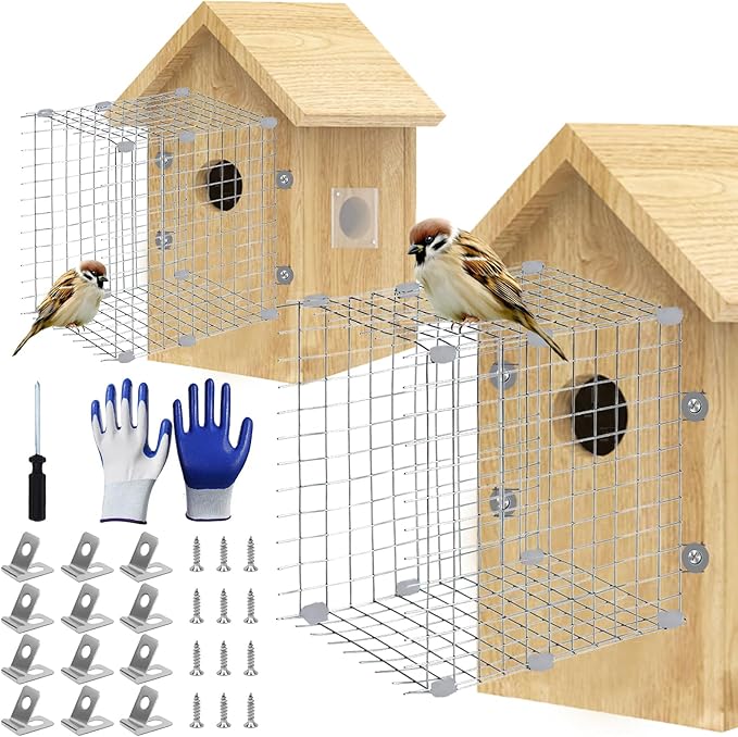 Bluebird House Predator Guards 2 Pack Metal Wire Entrance Hole Protector Bird House Hole Protector Bird House Wire Entrance Guard for Blue Bird Nesting & Babies Safe (Square)