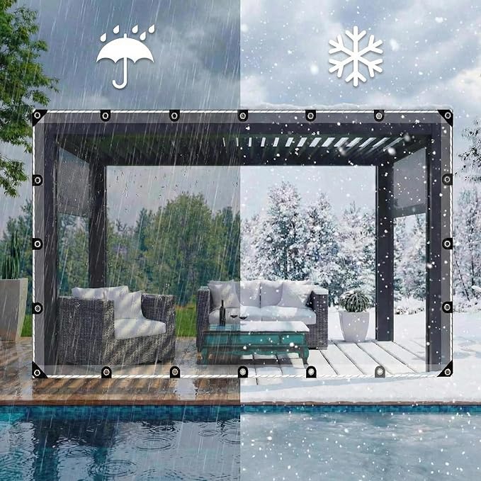 Clear Tarp Heavy Duty Waterproof 8x20ft, Transparent Vinyl Tarpaulin with Reinforced Grommets, Rainproof Cover for Greenhouse, Heat-Sealed Edges, Plant Protection, Chicken Coop, and Outdoor Garden