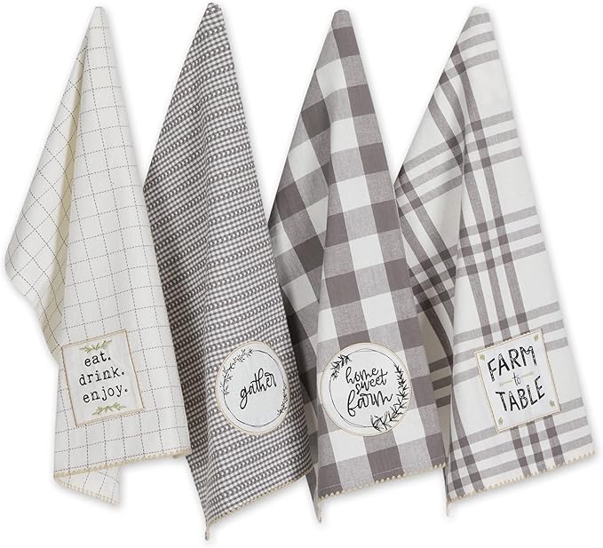 DII Home Sweet Farmhouse Kitchen Collection, Dishtowel Set, 18x28, Gray, 4 Count