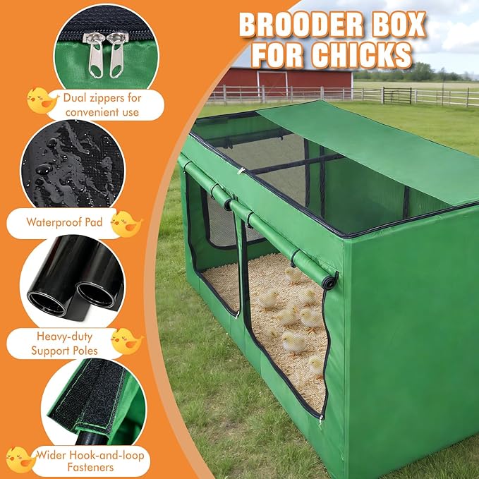 Brooder Box for Chicks, Chicken Run Large Chick Starter Kit Portable Brooding Pen with Breathable Mesh&Waterproof Pad Outdoor Indoor