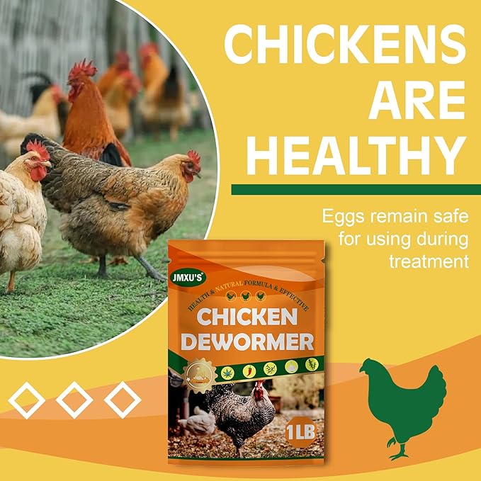 Jmxu's Chicken Dewormer Powder, Natural Formula Poultry Dewormer, Chicken Dewormer Powder for Laying Hens, Poultry Medicine Supplies to Relieve and Prevent Worms, 1 LB