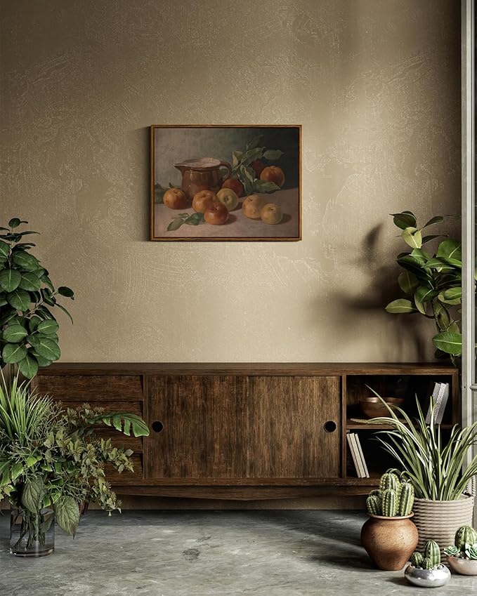InSimSea Framed Canvas Wall Art Vintage Aesthetic Room Decor, Harvest Apples Still Life Oil Painting Artwork Abstract Wall Pictures Prints, Farmhouse Fruit Wall Decor Bedroom Kitchen 12x16in