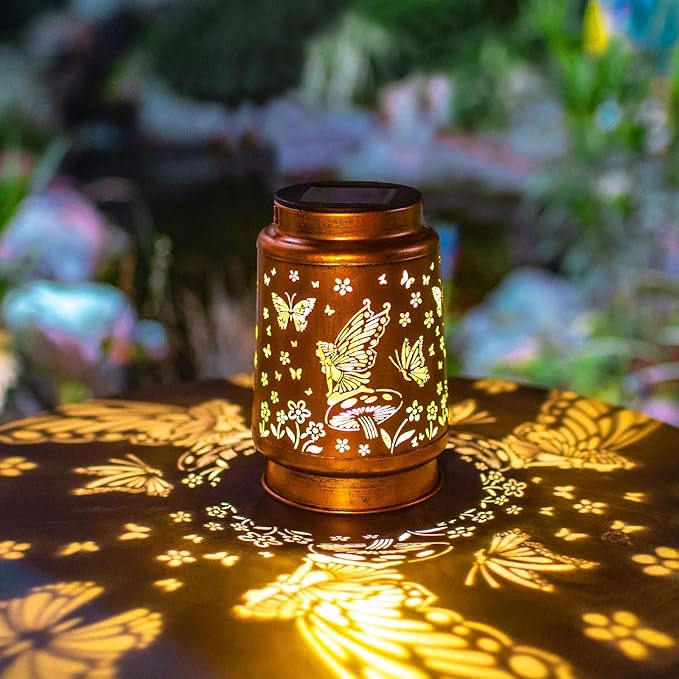 Fairy Solar Lanterns Outdoor Waterproof Hanging Solar Lights Butterfly Gifts for Women Mom Grandma Metal Decorative LED Lantern Outside for Yard,Patio,Lawn,Porch,Backyard,Garden Decor