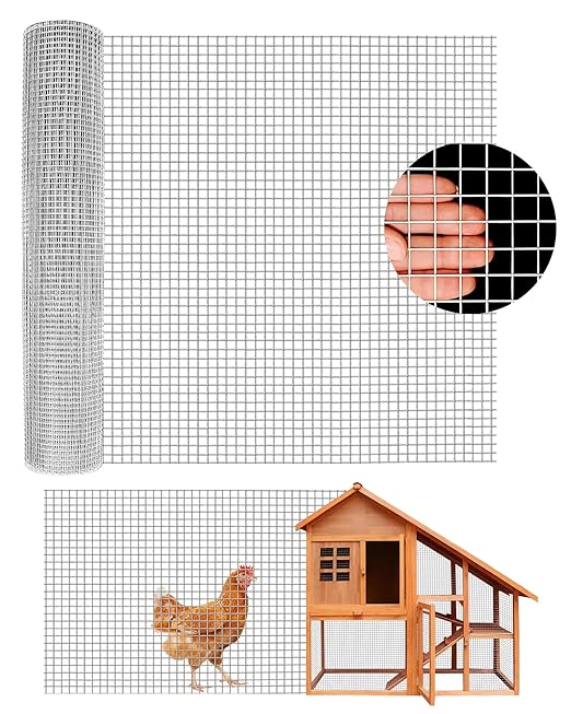 Chicken Wire 1/2 Inch 48in x 100ft Galvanized Welded Wire Mesh Roll, Chicken Wire Fence for Poultry Rabbit Snake Gopher Cage, Garden Plant Fencing & Animal Netting - Silver