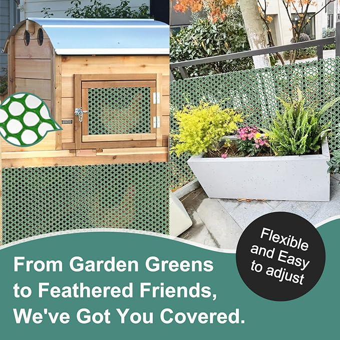 Chicken Plastic Wire Fencing Mesh - Heavy-Duty Plastic Chicken Black Wire Fence Mesh for Gardening, Barrier Netting, Poultry Dogs Rabbit Fencing (Green, 15.7IN x 10FT)