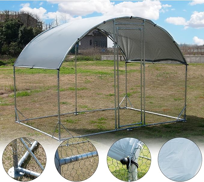 Large Metal Chicken Coop, Walk-in Poultry Cage Galvanized Hen Playpen House Dome Shaped Coop with Waterproof and Anti-Ultraviolet Cover and Lockable Door for Outdoor, Backyard Farm (6.23’ L x 9.2’ W)