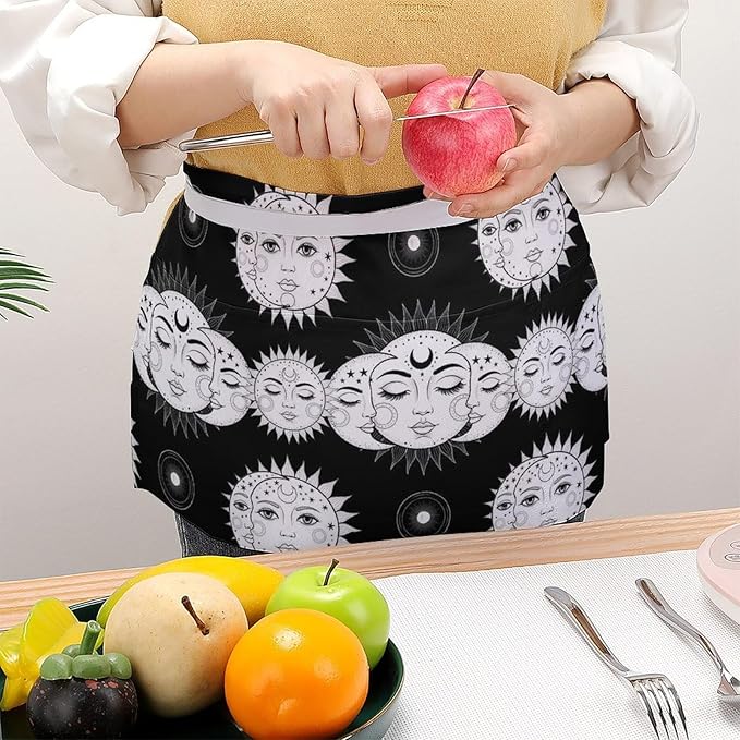 Server Apron with 3 Pockets Waist Waiter Waitress Half Apron Short Aprons