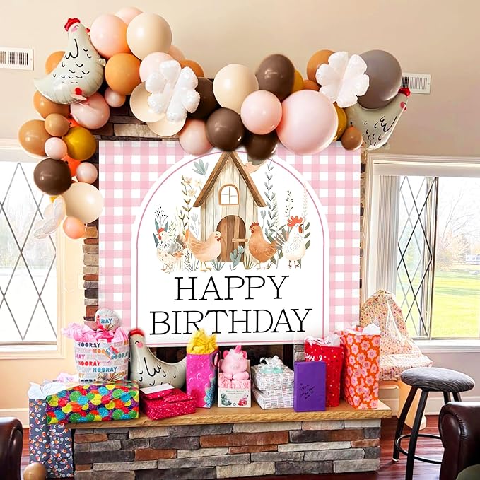 Farm Chicken Birthday Decorations Chicken Balloons This Chick Is One Birthday Party Pink And Orange Party Decorations Pink Orange Yellow Balloons