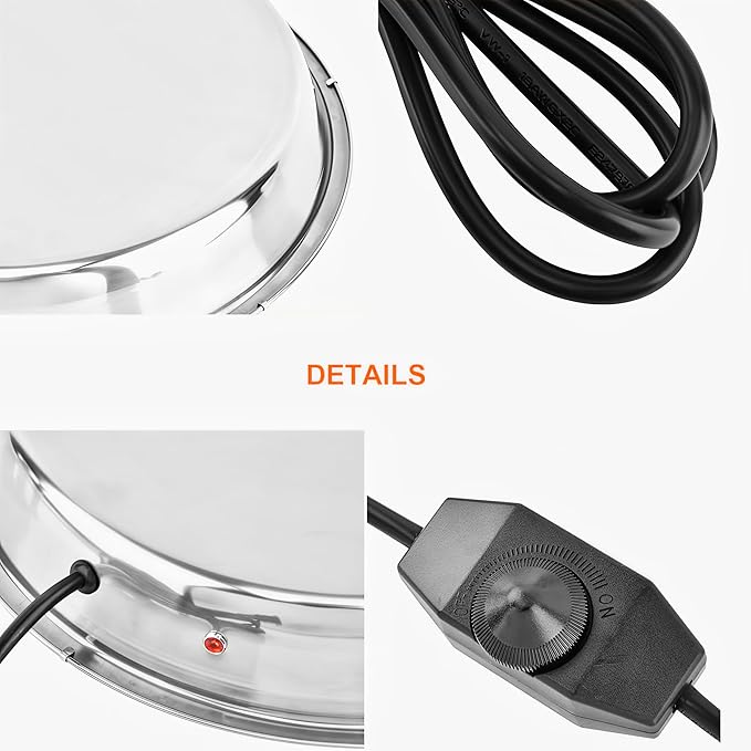 Chicken Water Heater for Winter, 11.8" Stainless Steel Heated Base for Poultry Drinker, 110V 60Watt Thermostatic Heater for 1-5 Gallon Chicken Waterer, US Plug, Anti-Rust, Safe for Coops and Barns