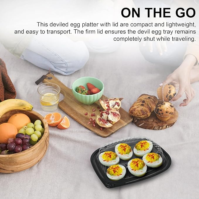 MT Products Clear Deviled Egg Containers Holds 6 Eggs 6.5" x 5.63" x 1.19" - Durable Egg Platter Tray (Pack of 12) - Made in the USA