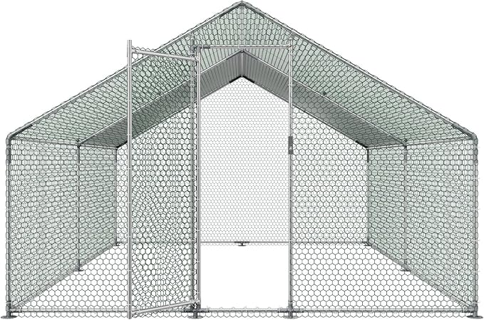 VEVOR Large Metal Chicken Coop, 9.8x13.1x6.5 ft Large Walk in Chicken Runs for Yard with Cover, Hen House Enclosure with Security Lock, Outdoor Duck Rabbit Cage Poultry Pen for Backyard, Farm, Yard