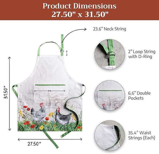 Maison d' Hermine 100% Cotton Apron for women with Pocket Kitchen Chef Apron for Men Cooking Easter Decorations