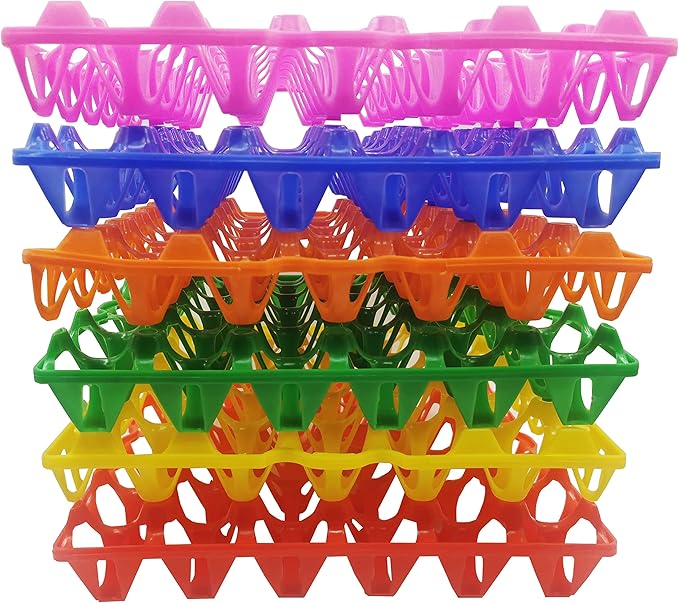 6-Pack Farm Products Chicken Plastic Egg Trays Egg Racks Egg Crate Duck 30 Egg Setting Tray Egg Flats for incubating Carton Transport Poultry Crate (6-Pack Colorful), 11.4 X11.4