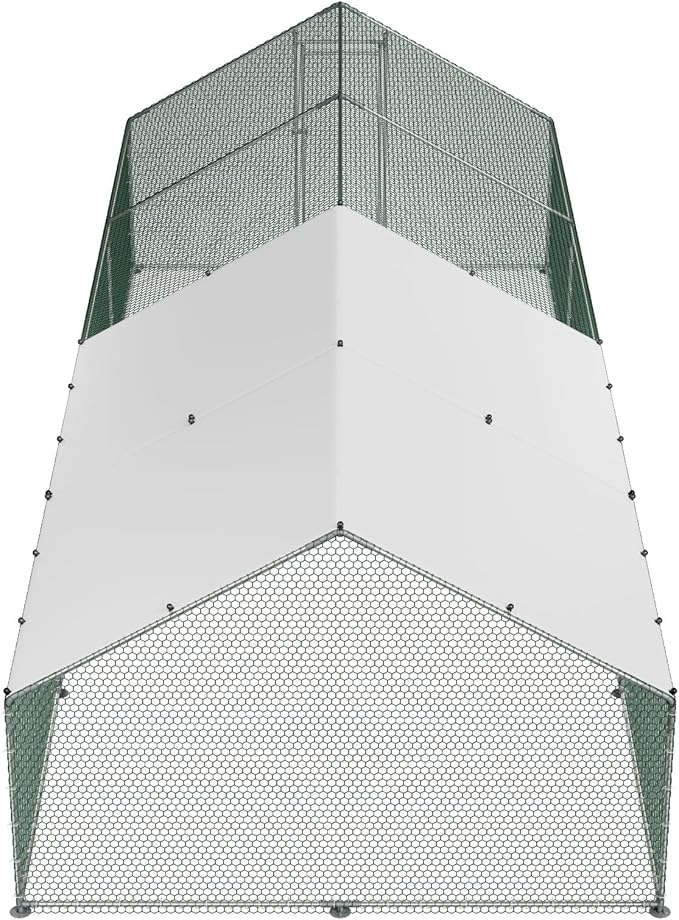 VEVOR Large Metal Chicken Coop with Run, 9.8x26.5x6.5 ft Walk-in Chicken Runs for Yard with Cover, Spire Roof Hen House with Security Lock for Outdoor and Backyard, Farm, Duck Rabbit Cage Poultry Pen