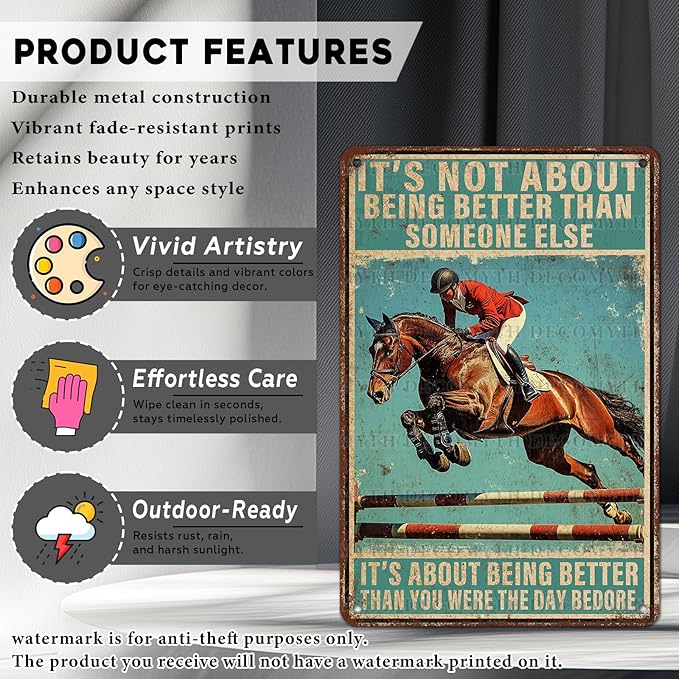 Vintage Tin Sign Horse Riding This is My Happy Place Tin Sign for Home Countryside Farm Farmhouse Backyard Patio Outdoor Wall Decoration 12 * 8inch