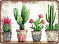 Four basins Cactus Metal tin Sign Watercolor Cactus Tin Sign Green Plant Wall Decor for Home Living Room Kitchen Garden Bedroom Office Hotel Cafe Decoration 12X16Inch