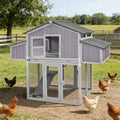 GUTINNEEN Large Foldable Chicken Coop Wooden with Nesting Boxes, Two-Tier Chicken House with Run, PVC-Covered Nest Box, Easy Clean Tray, Predator-Proof Outdoor Poultry Cage for 4–6 Chickens