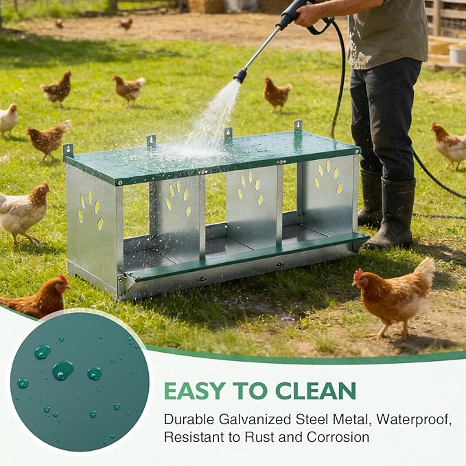 EAGLE PEAK 3-Hole Wall Mounted Chicken Nesting Box, Roll Away Hen Laying Box with Sloped Roof & Easy Clean Tray, Galvanized Steel for Backyard Chicken Coops (Green)