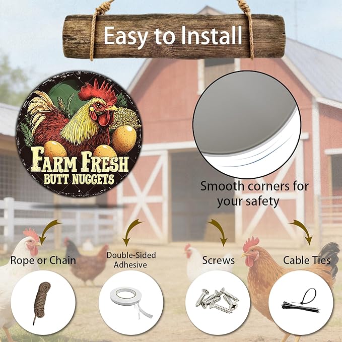 Vintage Chicken Coop Metal Tin Sign Rustic Farm Fresh Eggs Wall Art Antique Farmhouse Kitchen Decor Outdoor Garden Plaque Retro Ornament 8 Inch